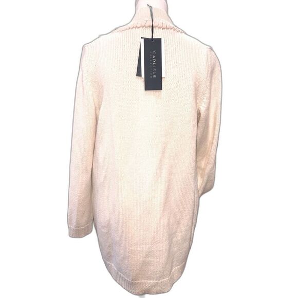 CARLISLE Cream Heavy Knit Open Front Cardigan Wool Blend Ribbed Pockets Sz S NWT - Picture 3 of 10